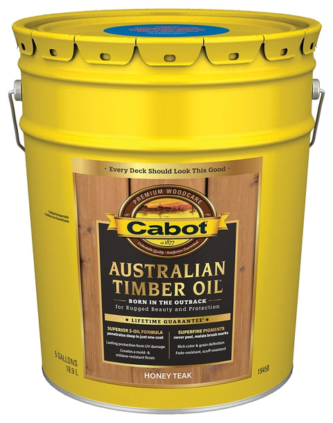 Cabot 140.0019458.008 Australian Timber Oil, Honey Teak, Liquid, 5 gal Pail