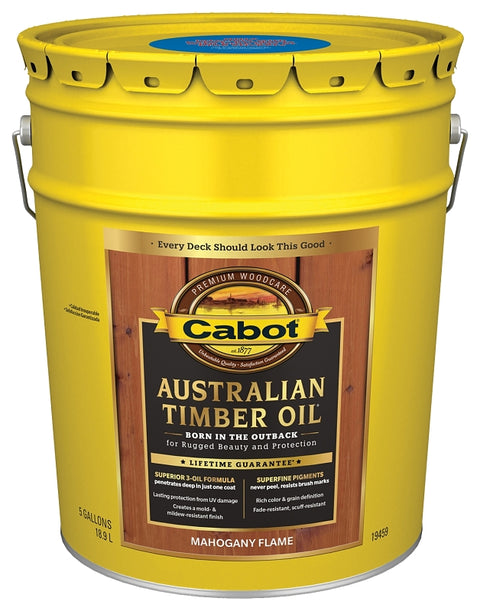 Cabot 140.0019459.008 Australian Timber Oil, Mahogany Flame, 5 gal Pail, Liquid