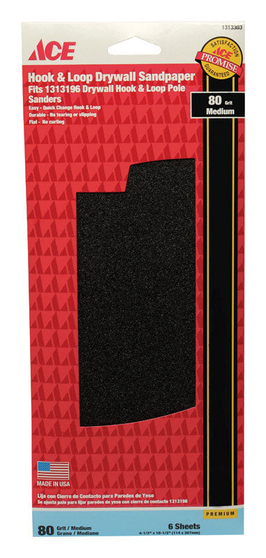 Ace Silicon Carbide Sandpaper 10-1/2 in. L 80 Grit Medium 6 pk