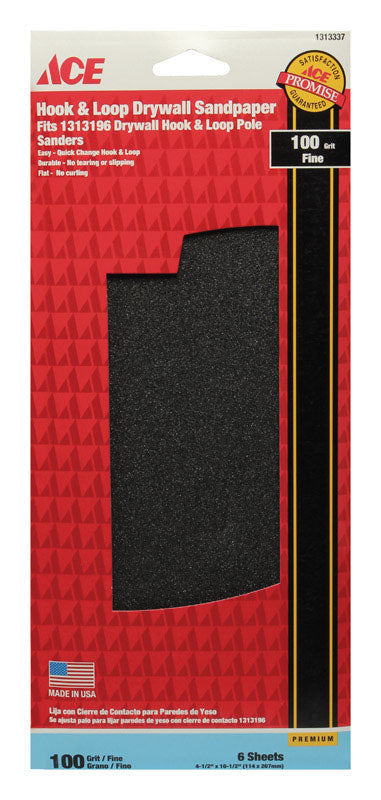 Ace Silicon Carbide Sandpaper 10-1/2 in. L 100 Grit Fine 6 pk