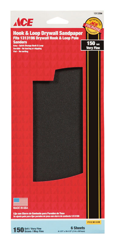 Ace Silicon Carbide Sandpaper 10-1/2 in. L 150 Grit Very Fine 6 pk