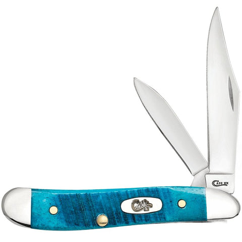 Case 25596 Peanut Knife, 2.1, 1.53 in L Blade, Stainless Steel Blade, 2-Blade, Jigged Handle, Caribbean Blue Handle