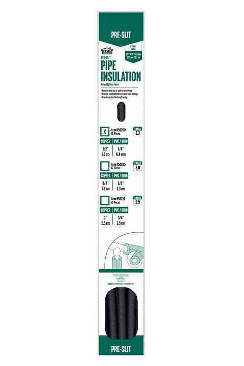 M-D 50200 Prep-Slit Tube Pipe Insulation, 6 ft L, Polyethylene, Black, 5/8 in Pipe, Pack of 52