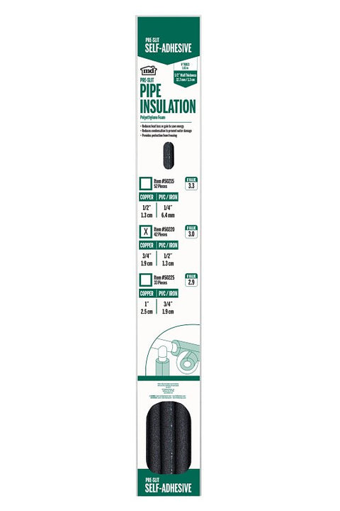 M-D 50220 Self-Sealing Tube Pipe Insulation, 6 ft L, Polyethylene, Black, 7/8 in Pipe, Pack of 42