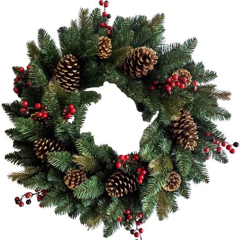 Hometown Holidays 38513 Red Cone and Berry Wreath, PVC, Wire Hook Mounting, Pack of 4