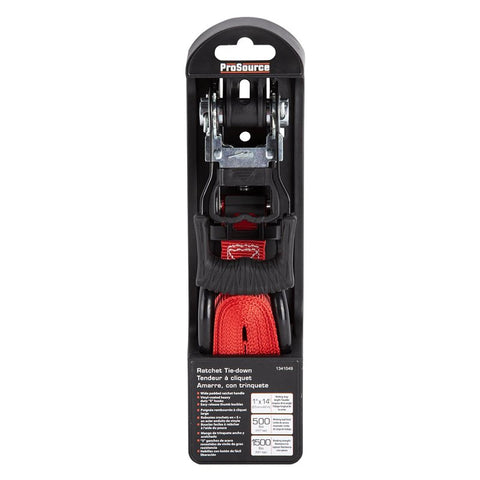 ProSource FH64056 Tie-Down, 1 in W, 14 ft L, Metal/Polyester, Red, 500 lb, S-Hook End Fitting, Steel End Fitting
