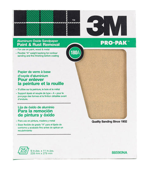 3M Pro-Pak Aluminum Oxide Sandpaper 11 in. L 180 Grit Fine 1 pc.