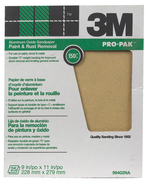 3M Pro-Pak Aluminum Oxide Sandpaper 11 in. L 150 Grit Fine 1 pc.