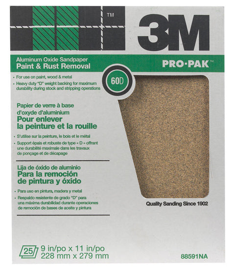 3M Pro-Pak Aluminum Oxide Sandpaper 11 in. L 60 Grit Medium 1 pc.