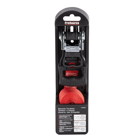 ProSource FH64057 Tie-Down, 1 in W, 14 ft L, Metal/Polyester, Red, 500 lb, Double J-Hook End Fitting, Steel End Fitting