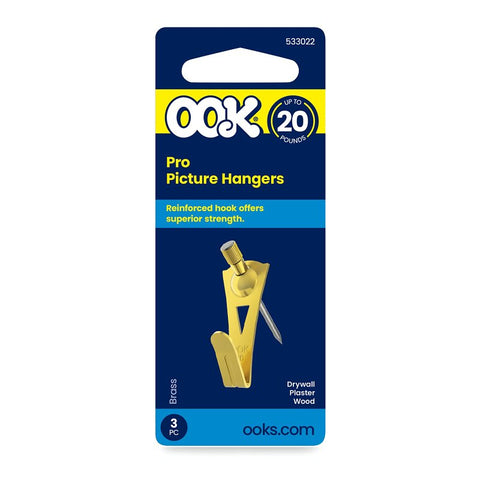 OOK 50023 Picture Hanger, 20 lb, Steel, Brass, Gold, 20/PK