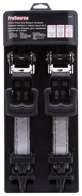ProSource FH64059 Tie-Down, 1-1/4 in W, 16 in L, Gray, J-Hook End Fitting, Steel End Fitting