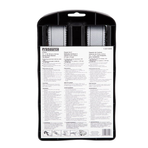 ProSource FH64059 Tie-Down, 1-1/4 in W, 16 ft L, Gray, J-Hook End Fitting, Steel End Fitting