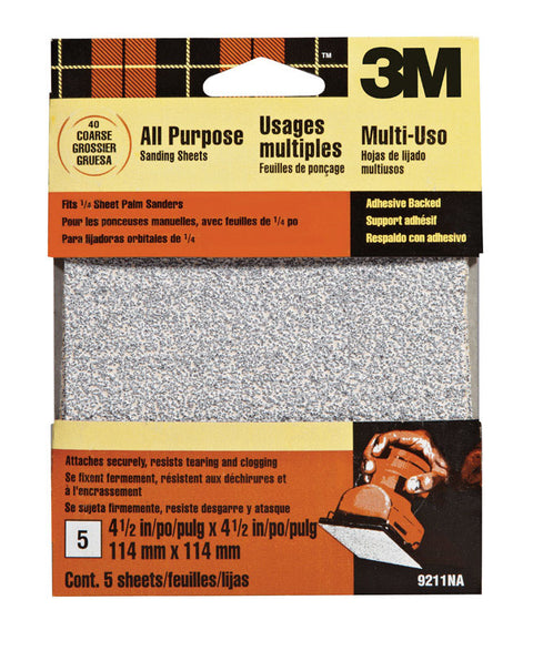 3M Sandpaper 4-1/2 in. L 40 Grit Coarse 5 pk