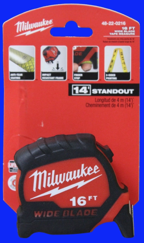 Milwaukee 48-22-0216 Tape Measure, Wide Blade, 16 ft L Blade, 1-5/16 in W Blade, Steel Blade, ABS Case, Closed Case