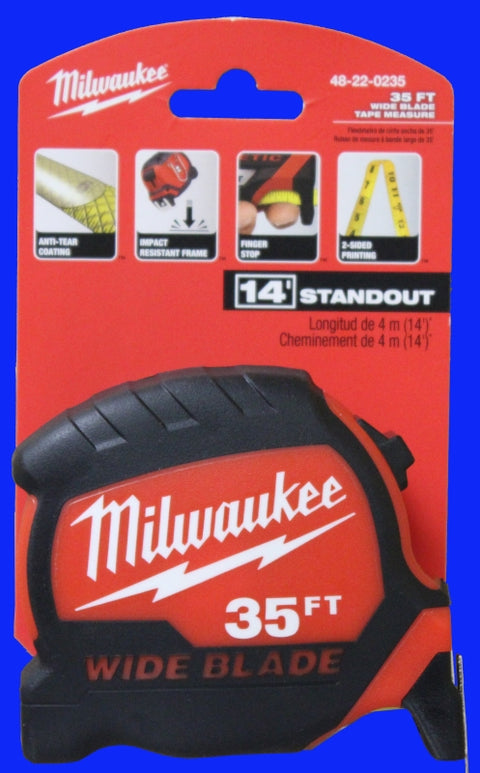 Milwaukee 48-22-0235 Tape Measure, 35 ft L Blade, 1-5/16 in W Blade, Steel Blade, ABS Case, Black/Red Case