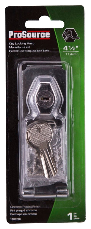 ProSource 807356-BC3L-PS Safety Hasp, 4-1/2 in L, 4-1/2 in W, Steel, Chrome