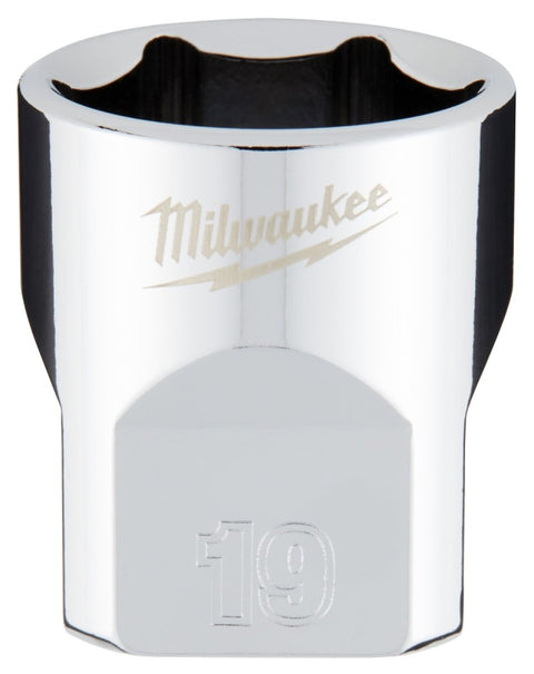 Milwaukee 45-34-9089 Socket, 19 mm Socket, Standard Socket, 3.543 in OAL, 3/8 in Drive, 6 -Point, Chrome Vanadium Steel