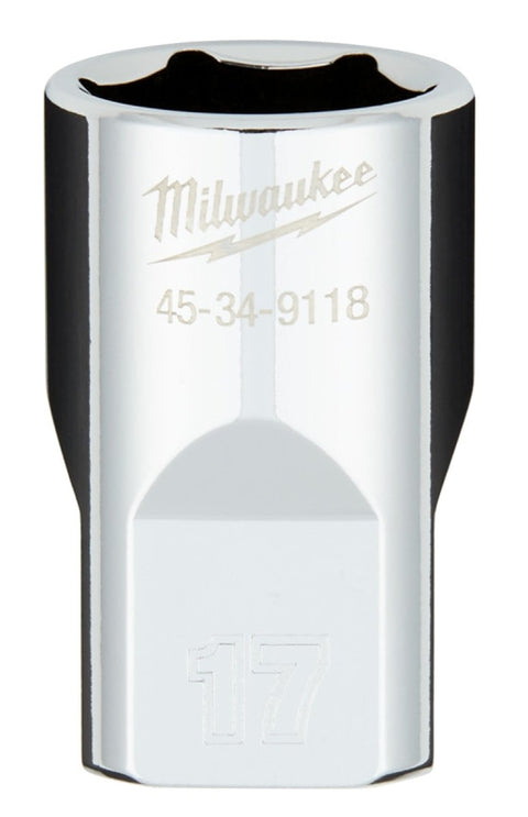 Milwaukee 45-34-9118 Socket, 17 mm Socket, Standard Socket, 1/2 in Drive, 6 -Point, Chrome Vanadium Steel, Chrome