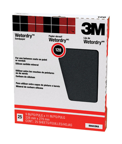 3M Silicon Carbide Sandpaper 11 in. L 120 Grit Fine 1 pc.