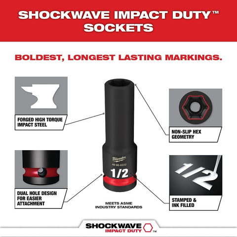 Milwaukee SHOCKWAVE Impact Duty 49-66-6800 Socket Set, Chrome Molybdenum Steel
