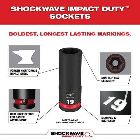 Milwaukee SHOCKWAVE Impact Duty 49-66-6801 Socket Set, Chrome Molybdenum Steel