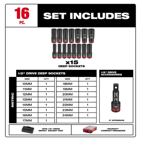 Milwaukee SHOCKWAVE Impact Duty 49-66-6803 Socket Set, Chrome Molybdenum Steel