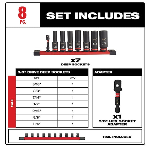 SOCKET SET 6POINT SAE DP 3/8IN