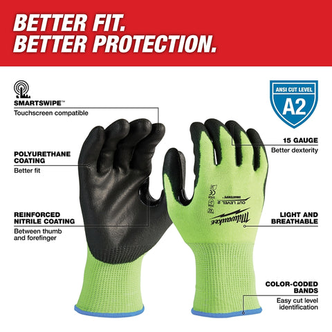 Milwaukee Cut Level 2 Series 48-73-8921 Breathable Dipped Gloves, Unise, M, 10 in L, Reinforced Thumb, Nitrile Coating