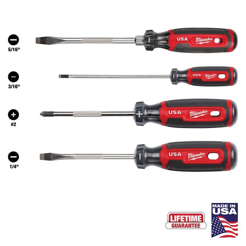 Milwaukee MT200-4 Screwdriver Set, 4-Piece, Boron-Infused Steel, Chrome-Plated, Multi-Color