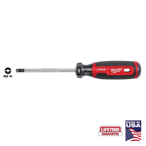 Milwaukee MT215 Screwdriver, #1 Drive, ECX Drive, 8.3 in OAL, 4 in L Shank, Acetate Handle, Cushion-Grip Handle