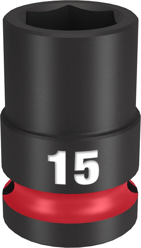Milwaukee SHOCKWAVE Impact Duty 49-66-6247 Shallow Impact Socket, 15 mm Socket, 1/2 in Drive, Square Drive, 6-Point