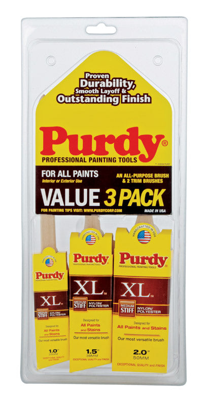 Purdy XL Multi-Packs 1, 1-1/2 and 2 in. W Assorted Shapes Polyester Paint Brush Set