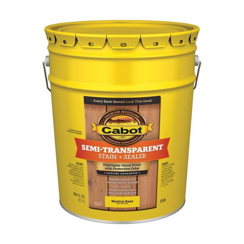 Cabot 300 Series 140.0000306.008 Exterior Stain, Semi-Transparent, Neutral Base, Liquid, 5 gal, Pail