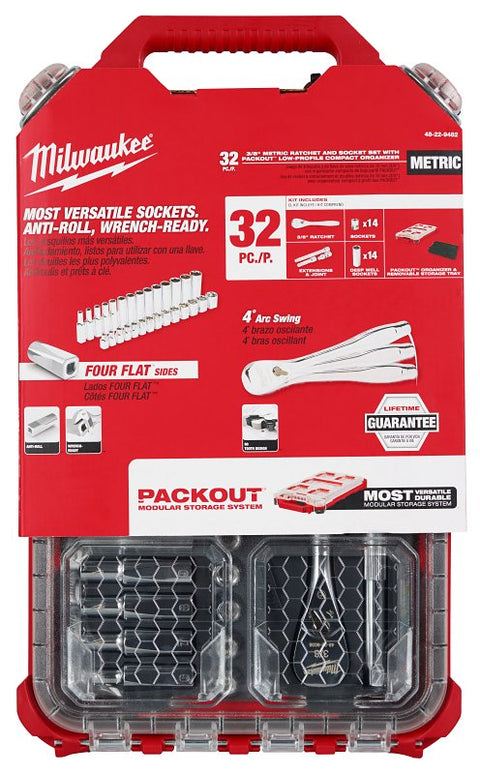 Milwaukee 48-22-9482 Metric Ratchet and Socket Set, Specifications: 3/8 in Drive