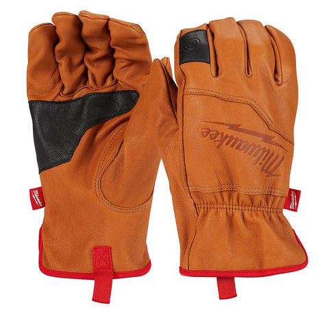 Milwaukee 48-73-0012 Gloves, Unisex, L, Keystone Thumb, Elastic Cuff, Goatskin Leather, Black/Brown/Red