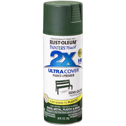 Rust-Oleum Painter's Touch 2X Ultra Cover Semi-Gloss Hunter Green Paint+Primer Spray Paint 12 oz, Pack of 6