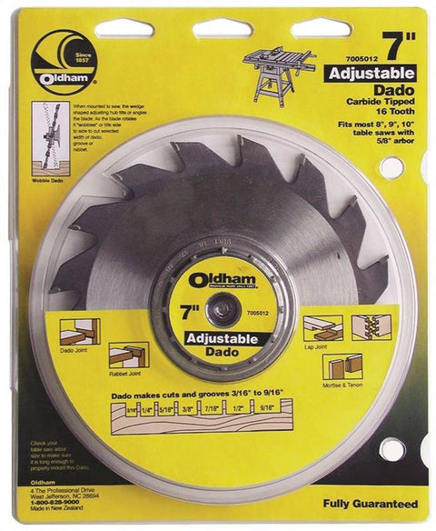 Oldham 7005012 Adjustable Dado Blade, 7 in Dia, 16 Teeth, 5/8 in Arbor