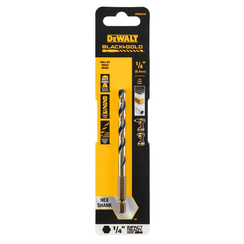 DEWALT DWA5016 Drill Bit, 1/4 in Dia, 4-1/8 in OAL, Heavy-Duty, 1/4 in Dia Shank, Hex Shank