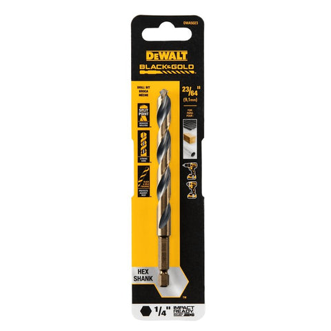 DEWALT DWA5023 Drill Bit, 23/64 in Dia, 5 in OAL, Heavy-Duty, 1/4 in Dia Shank, Hex Shank