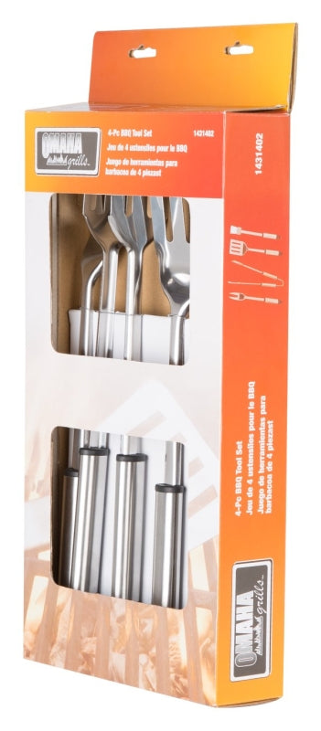 Omaha Q-430A3L Barbecue Tool Set with Handle and Hanger, 1.5 mm, Stainless Steel Blade, Stainless Steel, Straight Handle