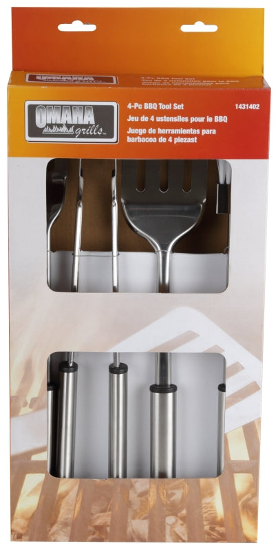 Omaha Q-430A3L Barbecue Tool Set with Handle and Hanger, 1.5 mm, Stainless Steel Blade, Stainless Steel, Straight Handle