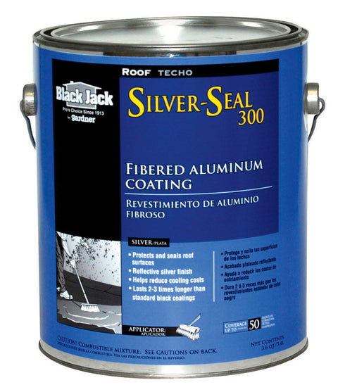 Black Jack Silver Seal 300 Gloss Silver Fibered Aluminum Roof Coating 1 gal, Pack of 6