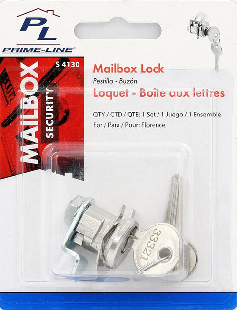 Defender Security S 4130 Mailbox Lock, 15/16 in W Dimensions, Tumbler Lock, Keyed Key, Steel, Nickel