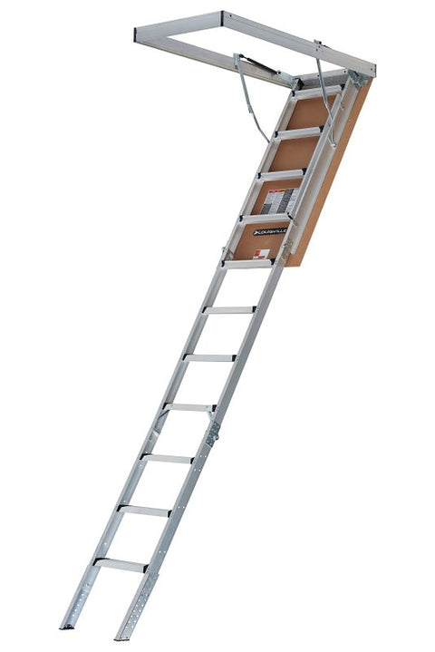 Louisville Elite Series AA2210 Attic Ladder, 7 ft 8 in to 10 ft 3 in H Ceiling, 22-1/2 x 54 in Ceiling Opening, 11-Step
