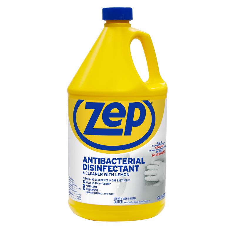 Zep ZUBAC128 Disinfectant Cleaner, 1 gal, Liquid, Lemon, Clear, Pack o ...