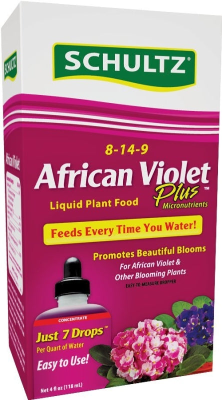 Schultz African Violet Plus SPF44900 Plant Food, 4 oz Bottle, Liquid, 8-14-9 N-P-K Ratio