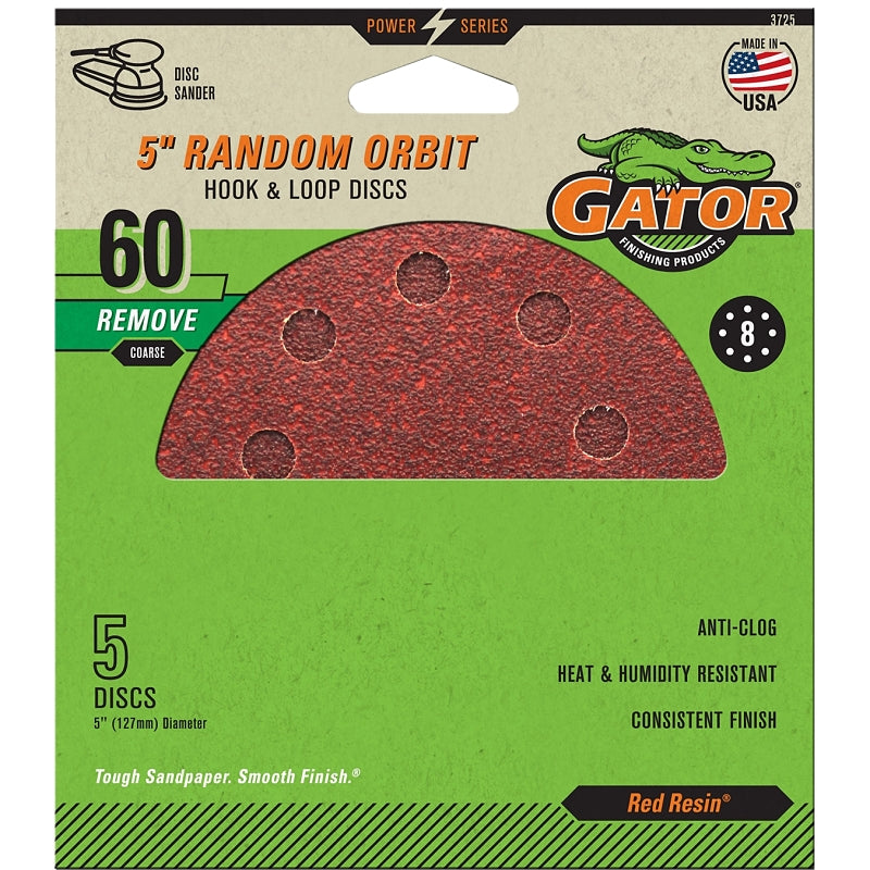 Gator 3725 Sanding Disc, 5 in Dia, 60 Grit, Coarse, Aluminum Oxide Abr ...