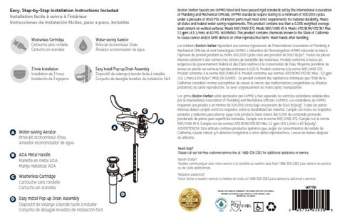 Boston Harbor F5120005CP Lavatory Faucet, 1.2 gpm, 2-Faucet Handle, 3-Faucet Hole, Metal/Plastic, Chrome Plated