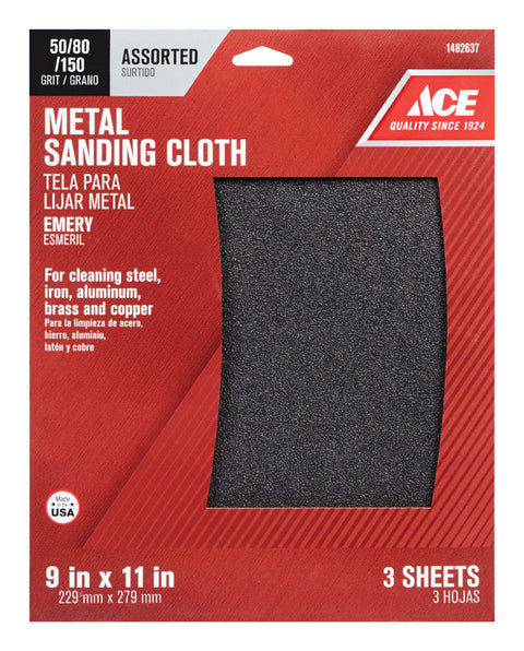 Ace Emory Cloth Sandpaper 11 in. L 50/80/150 Grit Assorted 3 pk